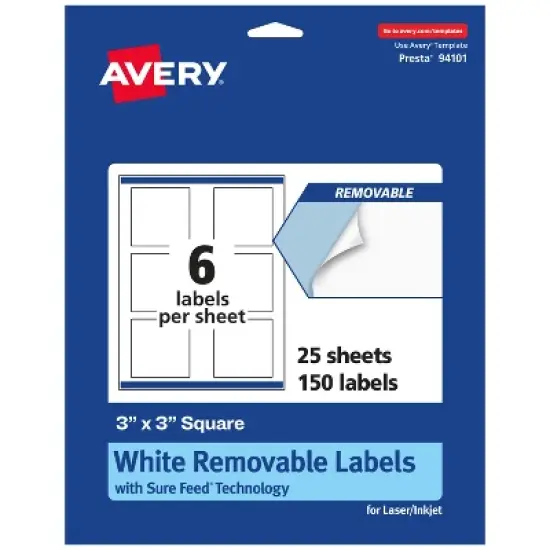 Avery Matte White Removable Square Labels with Sure Feed Technology, Print-to-the-Edge, 3" x 3" image {7}