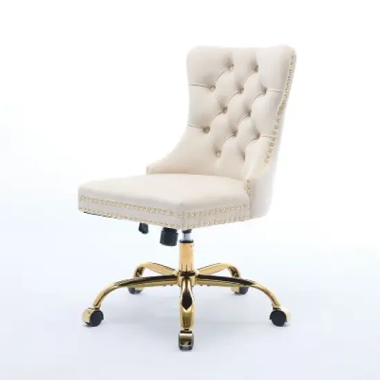 CAVINAS Adjustable Office Chair with  Lumbar Support,Armlees Velvet Upholstered Desk Chair with Wheels,Gaming Chair for Adult, Student image {3}