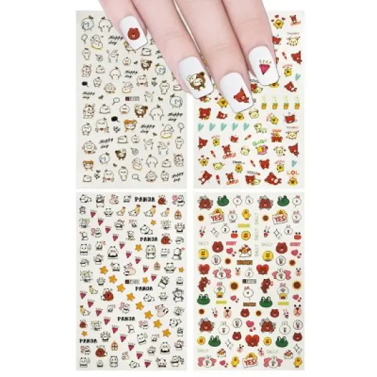 Wrapables 4 Sheets Nail Stickers Nail Art Set - Bears & Pandas Nail Stickers image {5}