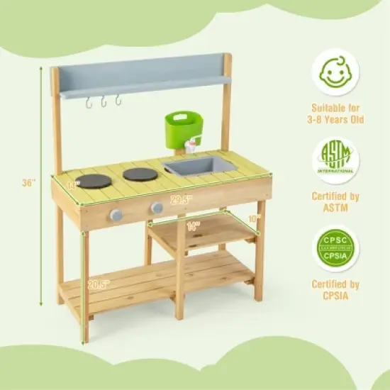Costway Outdoor Mud Kitchen Set, Outdoor Play Kitchen Set with Removable Water Box image {2}