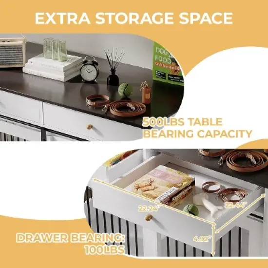 Dog Furniture Crate, 47" Large Dog Crate Furniture w/ 2 Storage Draws & Removable Divider for Large/Medium/Small Dogs image {3}