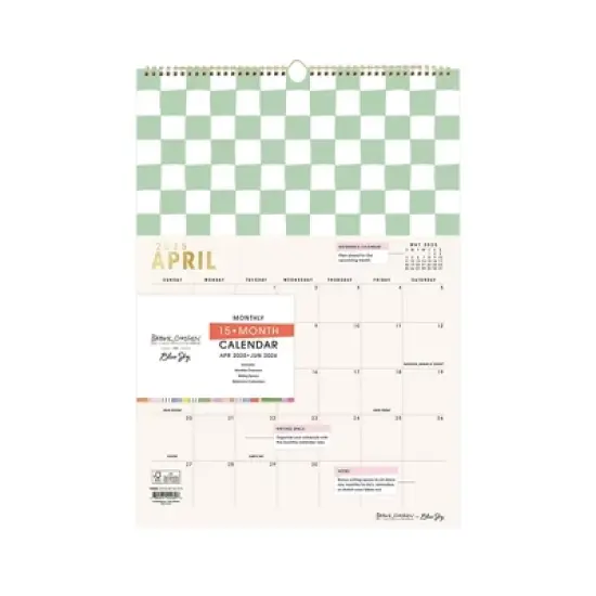 Blue Sky Brook Gossen Wall Calendar 12x17 Monthly Wirebound (15 Month) Green Check Undated image {2}