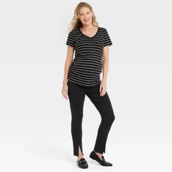 Under Belly Split Front Ponte Maternity Pants - Isabel Maternity by Ingrid & Isabel&trade; Black image {2}