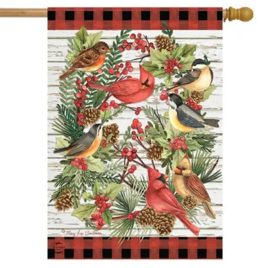 Briarwood Lane Winter Bird Wreath House Flag Cardinals Rustic Ber image {1}