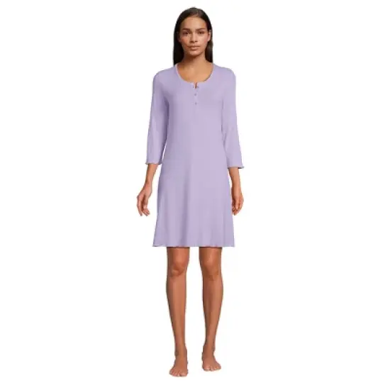 Lands' End Women's Pointelle Rib 3/4 Sleeve Knee Length Nightgown image {2}