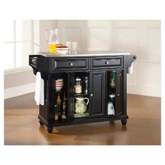 Cambridge Stainless Steel Top Kitchen Island - Black - Crosley image {4}