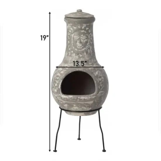 Vintiquewise Outdoor Clay Chiminea Fireplace Sun Design Wood Burning Fire Pit with Sturdy Metal Stand, Barbecue, Cocktail Party, Cozy Nights Fire Pit image {3}