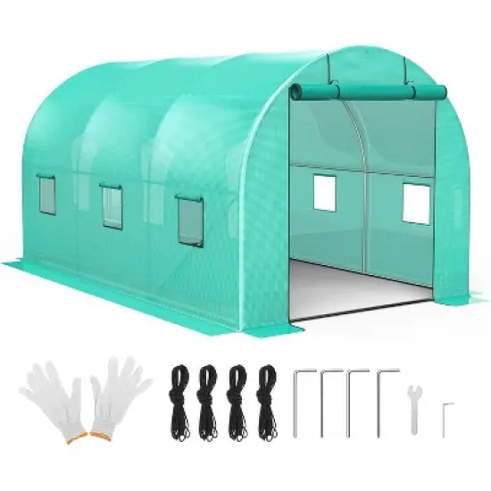 Acekool 8x13FT Walk-In Greenhouse - Galvanized Steel Frame with 6 Windows & PE Cover image {6}
