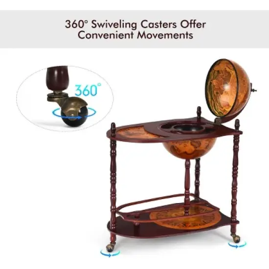 Costway Wood Globe Wine Bar Stand 34'' H 16th Century Italian Rack Liquor Bottle Shelf image {6}