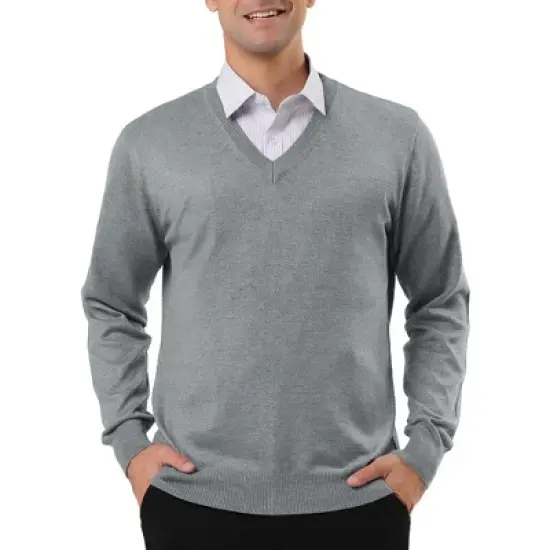 Lars Amadeus Men's Solid Color Knitted Long Sleeves V Neck Pullover Sweater image {6}