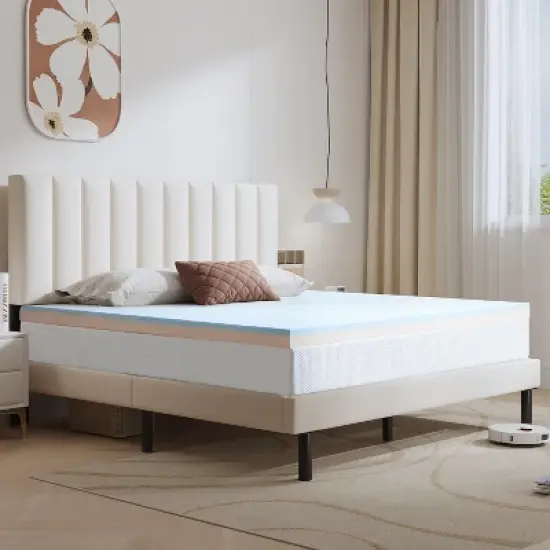 2 Inch Blue Dual Layer Different Density Invertible Mattress Topper image {4}