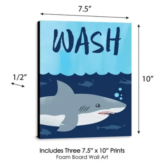 Big Dot of Happiness Shark Zone - Kids Bathroom Rules Wall Art - 7.5 x 10 inches - Set of 3 Signs - Wash, Brush, Flush image {4}