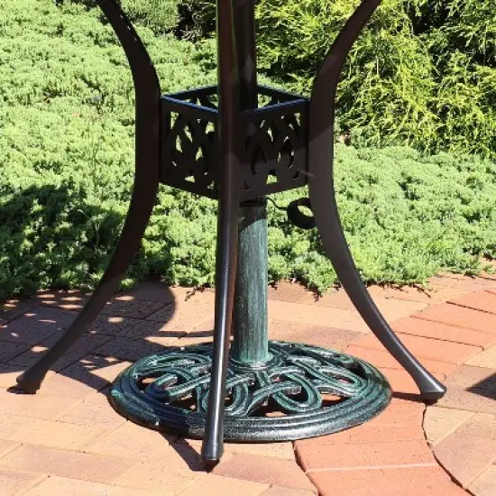 Sunnydaze Outdoor Heavy-Duty Cast Iron Decorative Design Patio Yard Round Umbrella Base Stand - 17" - Green image {1}