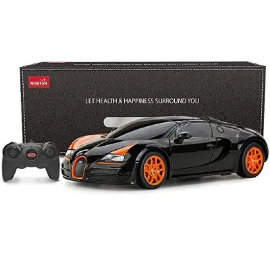 Link Ready! Set! play!1:24 Scale Radio Remote Control Bugatti Veyron Car Toy - Black/Orange image {6}