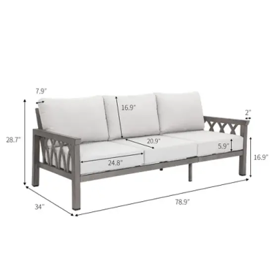 COWLOWN Outdoor Aluminum 3-Seater Sofa, All-Weather Patio Couch with Thick Cushions, Rust-Resistant Modern Loveseat for Garden, Balcony, or Poolside image {3}