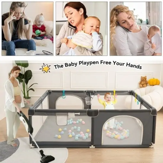 GOTGELIF 79"x79" 4-Panel Baby Playpen Spacious & Secure Portable Playard image {1}