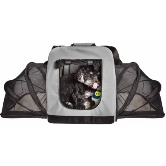 Pet Life Hounda Accordion Metal Framed Soft-Folding Collapsible Dual-Sided Expandable Dog Crate - Gray image {6}