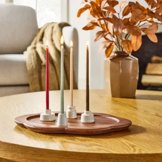 4pc Mini Ceramic Taper Candle Holders Sour Cream - Hearth & Hand&trade; with Magnolia image {1}