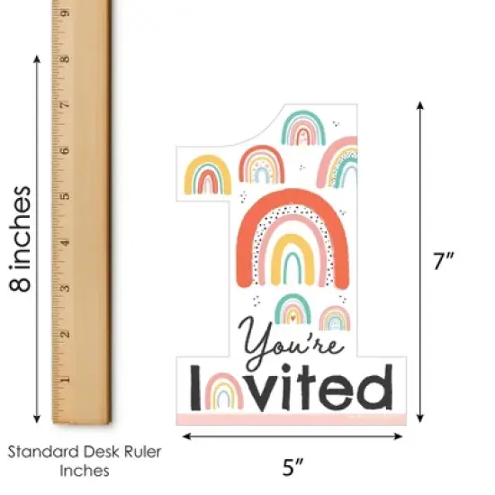 Big Dot of Happiness 1st Birthday Hello Rainbow - Shaped Fill-In Invitations - Boho First Birthday Party Invitation Cards with Envelopes - Set of 12 image {4}