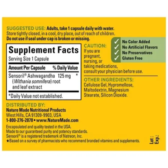 Nature Made Ashwagandha Capsules - 60ct image {2}