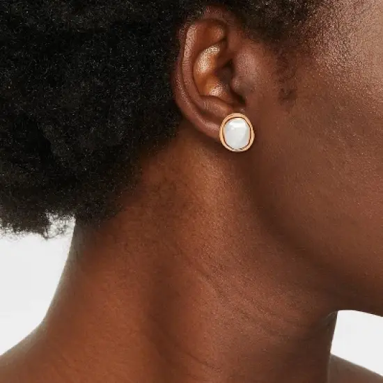 Pearl Cabochon Stud Earrings - A New Day&trade; Gold: Nickel-Free Metal, Post Closure, 0.59" Length, 0.51" Width image {1}