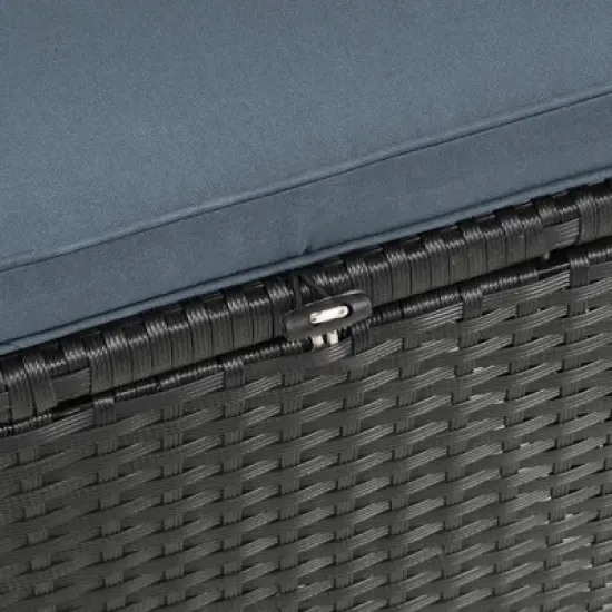 6pc Wicker Patio Conversation Set with Glass Table Ottomans & Cushions - Black/Dark Gray - GODEER image {10}