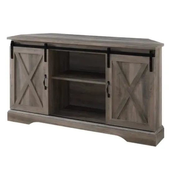 Robinson Rustic Transitional Sliding Barn Door Corner TV Stand for TVs up to 58" - Saracina Home image {14}