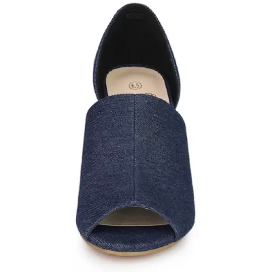 Perphy Denim Open Toe Chunky Heels Slide Sandals image {1}