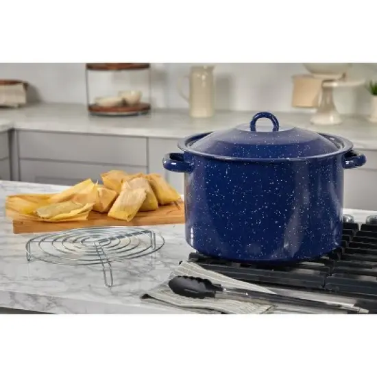 IMUSA 16qt Enamel Steamer Pot with Rack Blue: Waterbath Canning, 12.6" Diameter, Electric & Gas Compatible image {2}