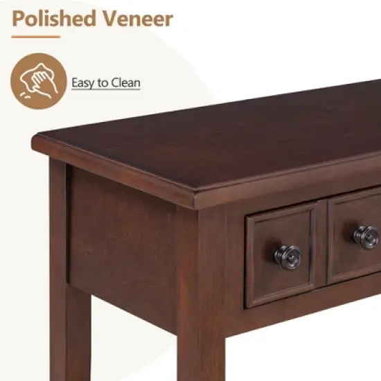 38"W Console Table Entry Table Entryway Table Hallway Table Accent Table Side Table with 2 Drawers, Open Shelf and Rubber Wood Legs-ModernLuxe image {5}