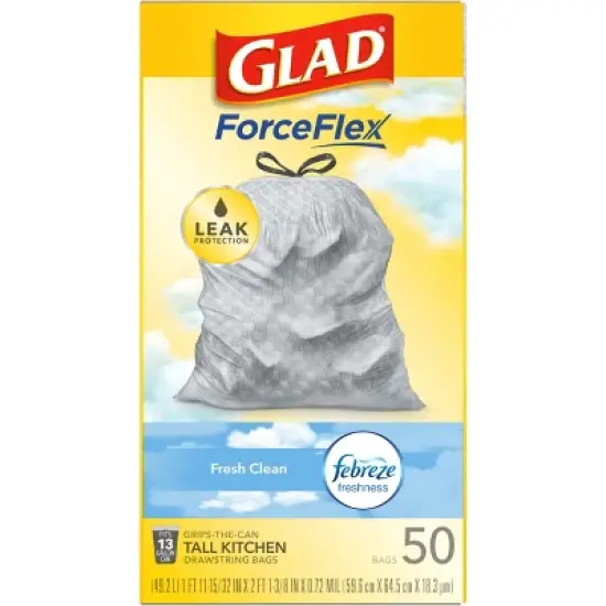 Glad ForceFlex Tall Kitchen Drawstring Trash Bags - Febreze Fresh Clean - 13 Gallon image {8}