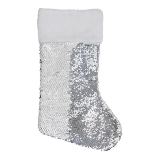 Northlight 19" White and Silver Sequin Christmas Stocking With White Faux Fur Cuff image {2}