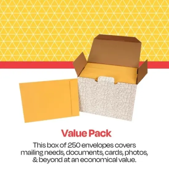 School Smart No Clasp Envelopes with Gummed Flap, 9 x 12 Inches, Kraft Brown, Pack of 250 image {2}