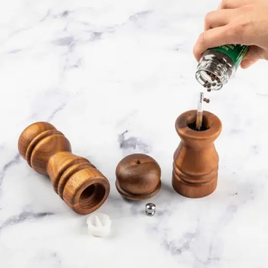 2pc Acacia Turned Salt Shaker and Pepper Grinder Set - Threshold&trade;: Brown Spice Mills, 5.43" Height, 61 Volume Capacity image {3}