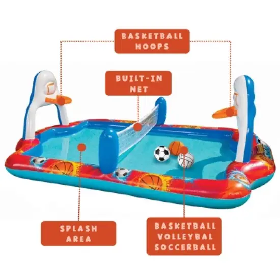 Banzai Outdoor Inflatable Sports Arena 4 In 1 Play Center Water Park Pool with Soccer, Volleyball, and Basketball Sports Ball, Ages 3+ image {3}