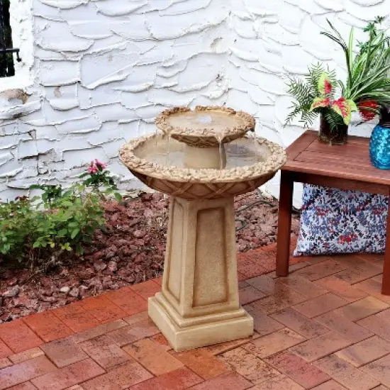 Sunnydaze 28"H Electric Polyresin 2-Tier Beveled Flower Outdoor Bird Bath Water Fountain image {1}