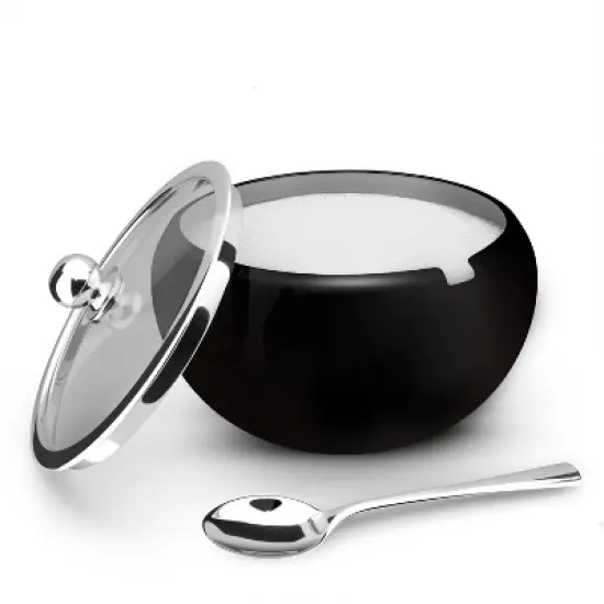 Kook Large Stainless Steel Sugar Bowl and Spoon, Glass Lid, 16 oz image {3}