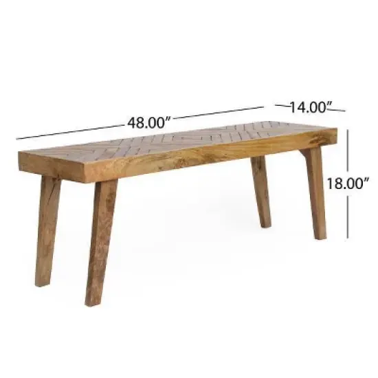 Fircrest Handcrafted Boho Mango Wood Bench Natural - Christopher Knight Home image {7}