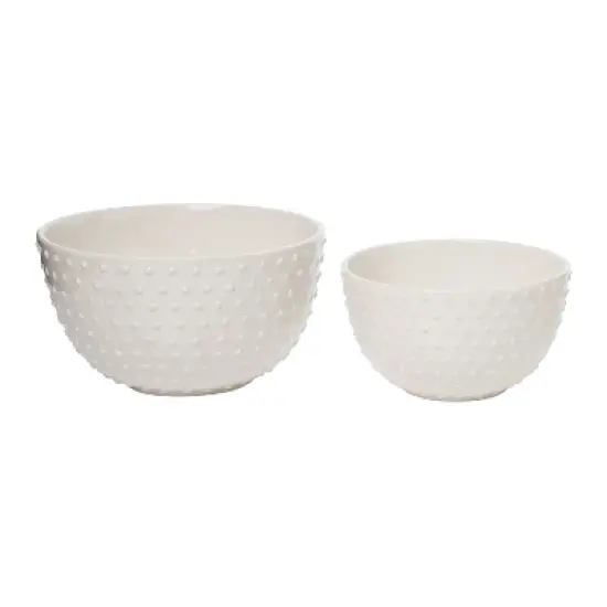 VIP Dolomite 11 in. White Dotted Texture Hobnail Mixing Bowls Set of 2 image {4}