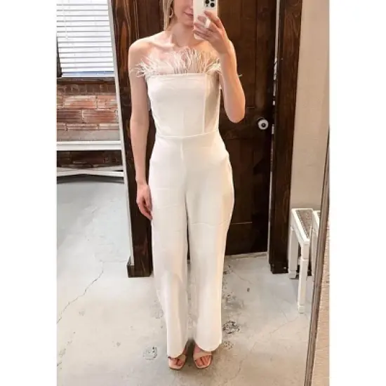Women's Tube Front Feather Jumpsuit - Blue B L image {1}