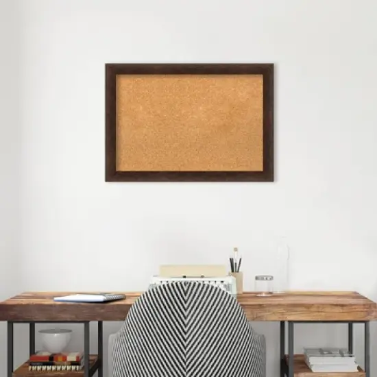 27"x19" Narrow Wood Frame Cork Board Warm Walnut - Amanti Art image {4}