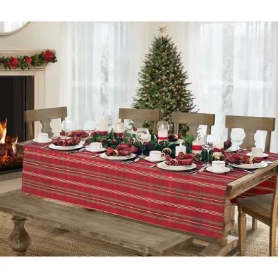 Elrene Shimmering Plaid Holiday Tablecloth ~ Red/Green -  Elrene Home Fashions image {1}