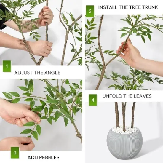 Artificial Plants Indoor, Tall Faux Floor Plant in Pot, Nandina Artificial Tree with White Planter for Home Decor Office Living Room image {4}