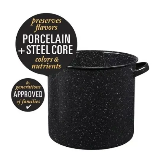 Granite Ware 15.5 Qt Stock Pot with Lid, Enameled Steel Perfect for Seafood, Steamer for Soups Or Sauces, Speckled Black image {1}