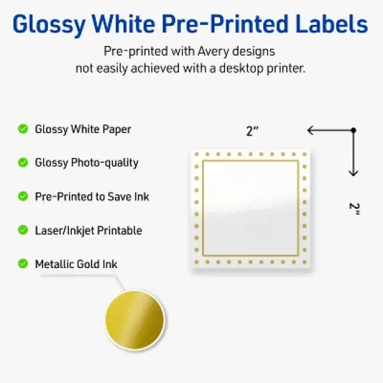Avery 2" x 2" Labels, Gold Border with Gold Dots, 120 ct image {1}