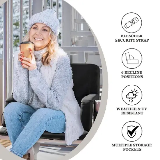 Emma and Oliver Extra Wide Foldable Reclining Heated Stadium Chair with Backpack Straps - Black image {9}