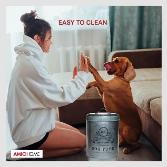 Amici Pet Rover Ranch Metal Canister, Metal Dog Food Canister with Handle Lid & Silicone Sea, Pet Food Storage Container with Airtight Closure image {6}