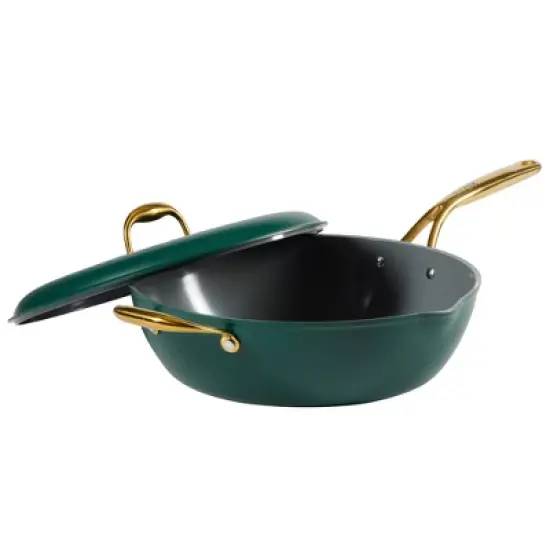 Frok 13" Frying Pan Wok Skillet Quick Heat Aluminum - Ceramic Nonstick Cookware W/ Lid image {5}