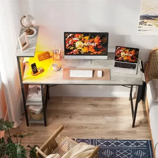 Bestier 52 Inch LED Gaming Desk with 4 Tiers Shelves & Storage Bag image {9}