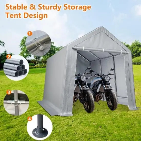 GustoWave 8x14 FT Outdoor Storage Shed Carport Canopy, Portable Garage for Motorcycle, Garden Tools image {1}